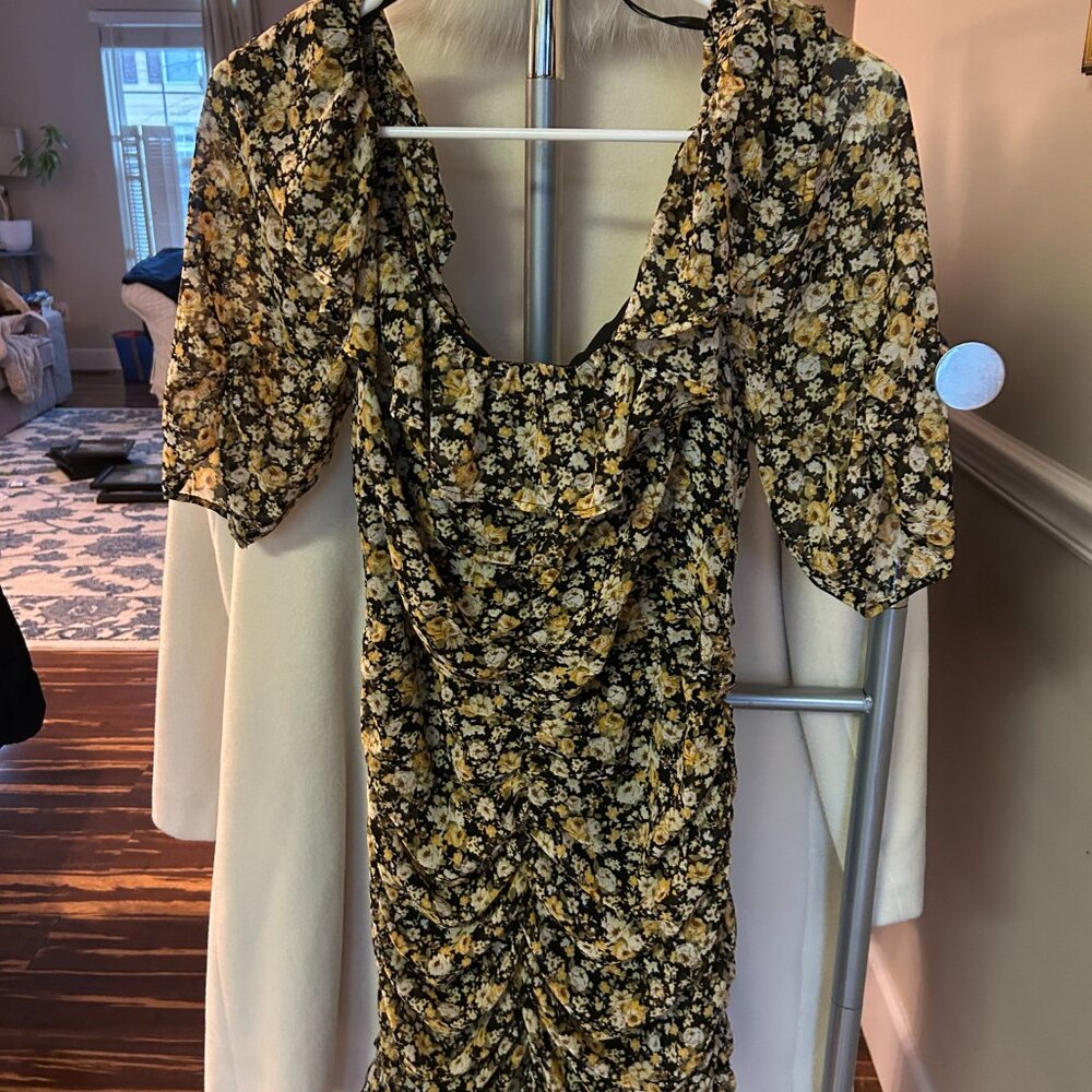 ASTR Floral Dusty Ruffle Neck Ruched Dress - Picture 3 of 4
